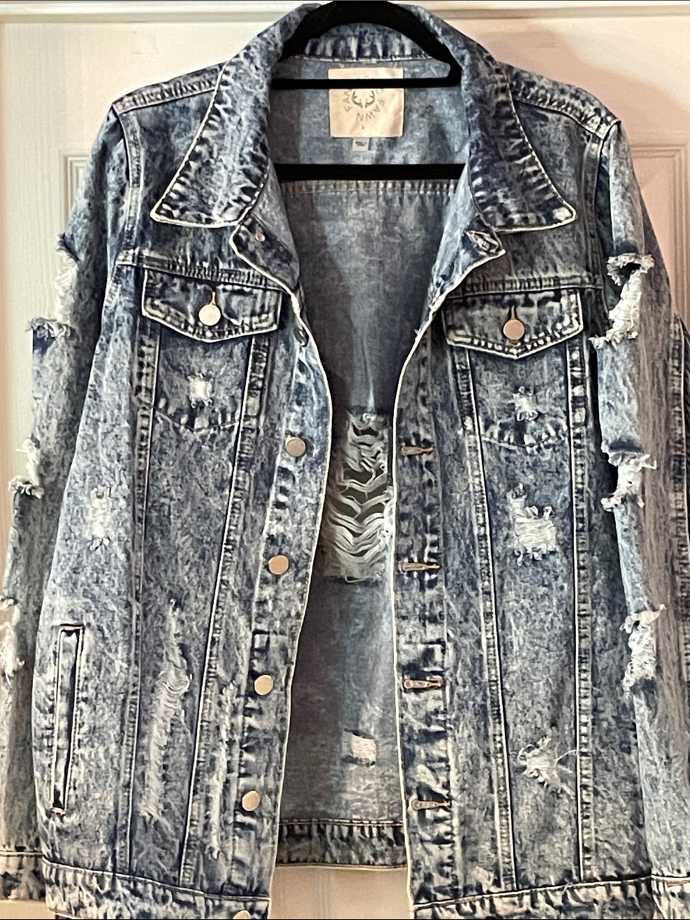Fantastic Fawn Light Blue Acid Wash Distressed Denim Jacket